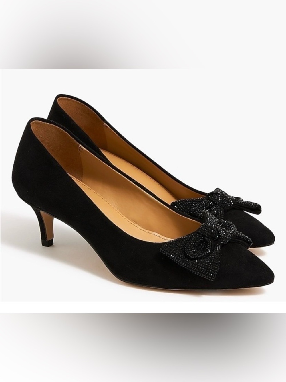 J.Crew Factory Crystal Bow Poly-Velvet Kitten Heels Black Size 8 Cocktail Party
